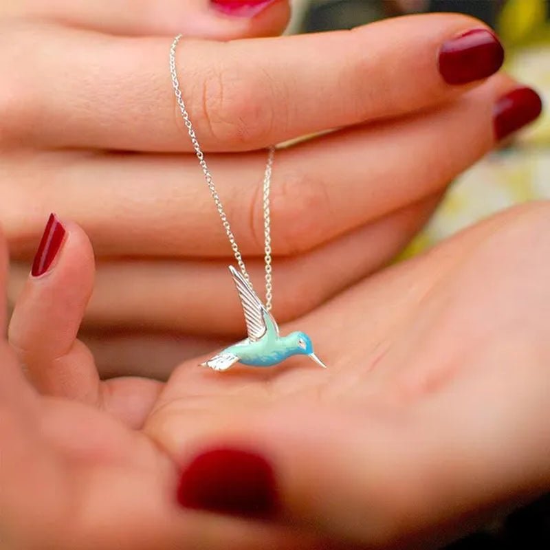 Fashion Hummingbird Pendant Necklace Cute Blue Enamel Bird Pendant Bridal Wedding Party Anniversary Mother's Day Gift Jewelry - WORLD TIME VISITS