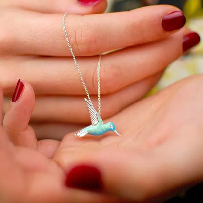 Fashion Hummingbird Pendant Necklace Cute Blue Enamel Bird Pendant Bridal Wedding Party Anniversary Mother's Day Gift Jewelry - WORLD TIME VISITS
