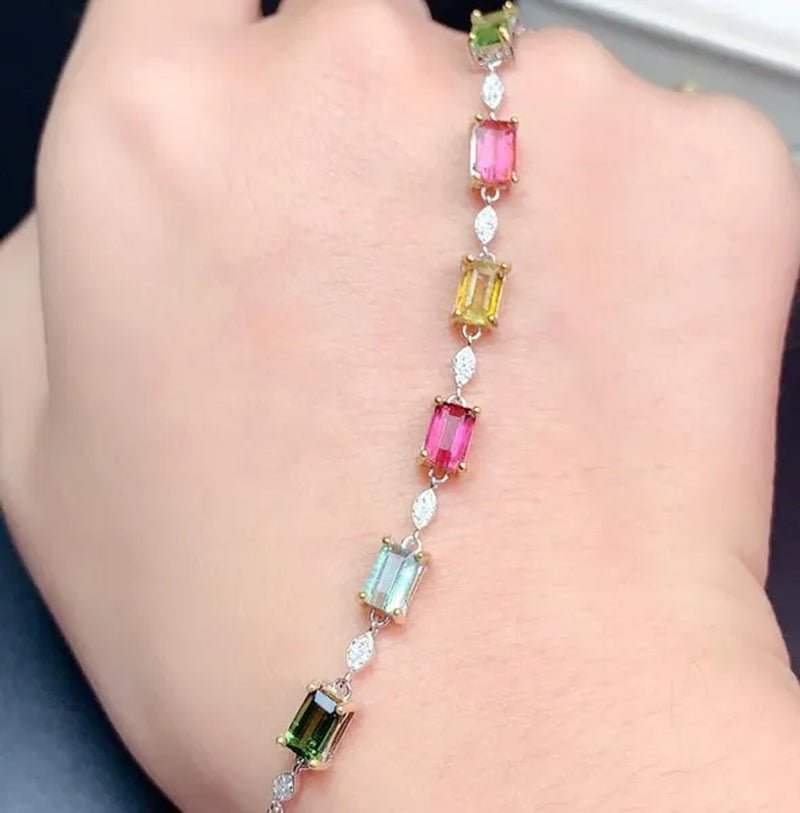 Fashion Jewelry 925 Sterling Silver Diamond Cut Colorful Rainbow Ruby Emerald Olivine Topaz Bracelets