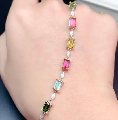 Fashion Jewelry 925 Sterling Silver Diamond Cut Colorful Rainbow Ruby Emerald Olivine Topaz Bracelets