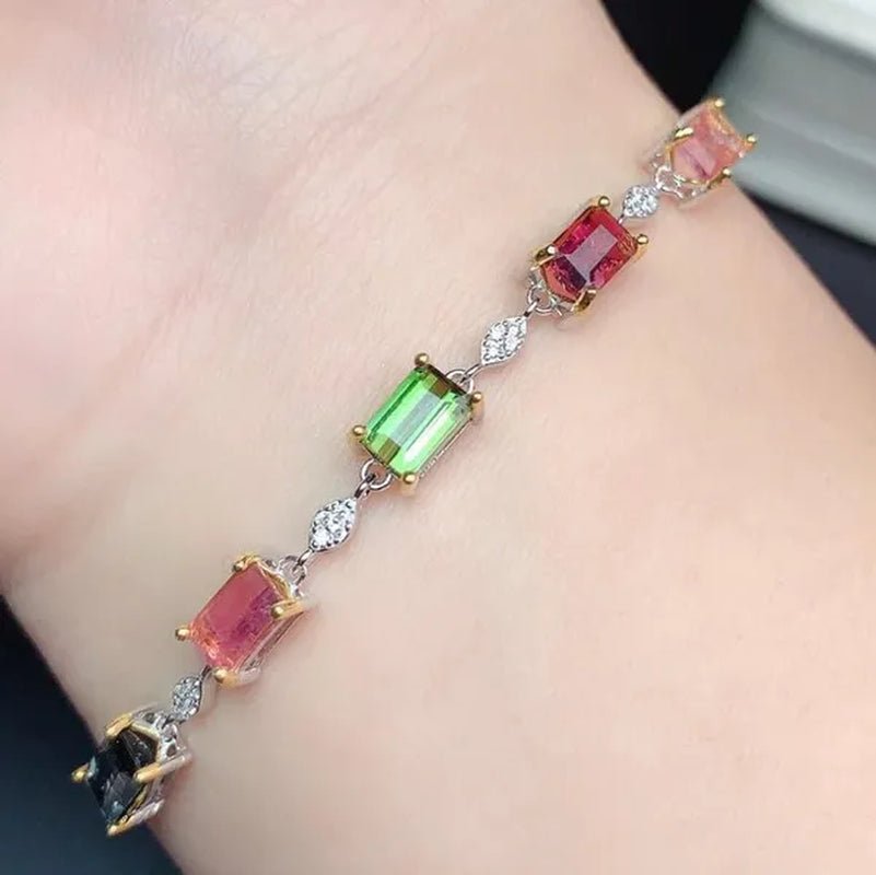 Fashion Jewelry 925 Sterling Silver Diamond Cut Colorful Rainbow Ruby Emerald Olivine Topaz Bracelets - WORLD TIME VISITS