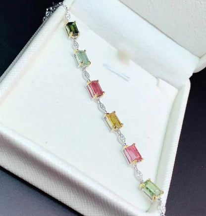 Fashion Jewelry 925 Sterling Silver Diamond Cut Colorful Rainbow Ruby Emerald Olivine Topaz Bracelets