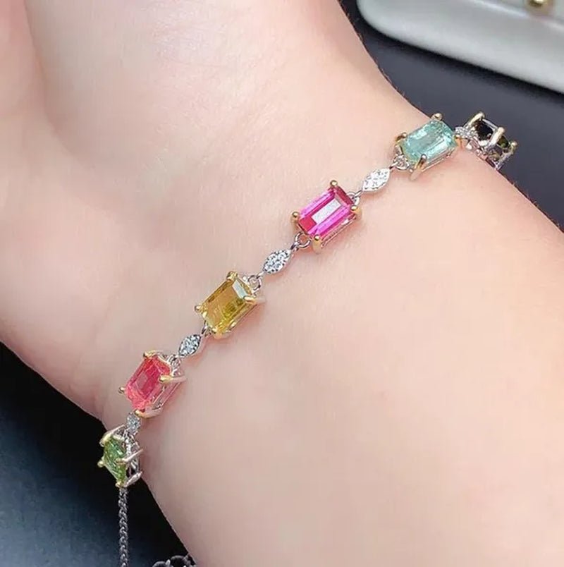 Fashion Jewelry 925 Sterling Silver Diamond Cut Colorful Rainbow Ruby Emerald Olivine Topaz Bracelets - WORLD TIME VISITS