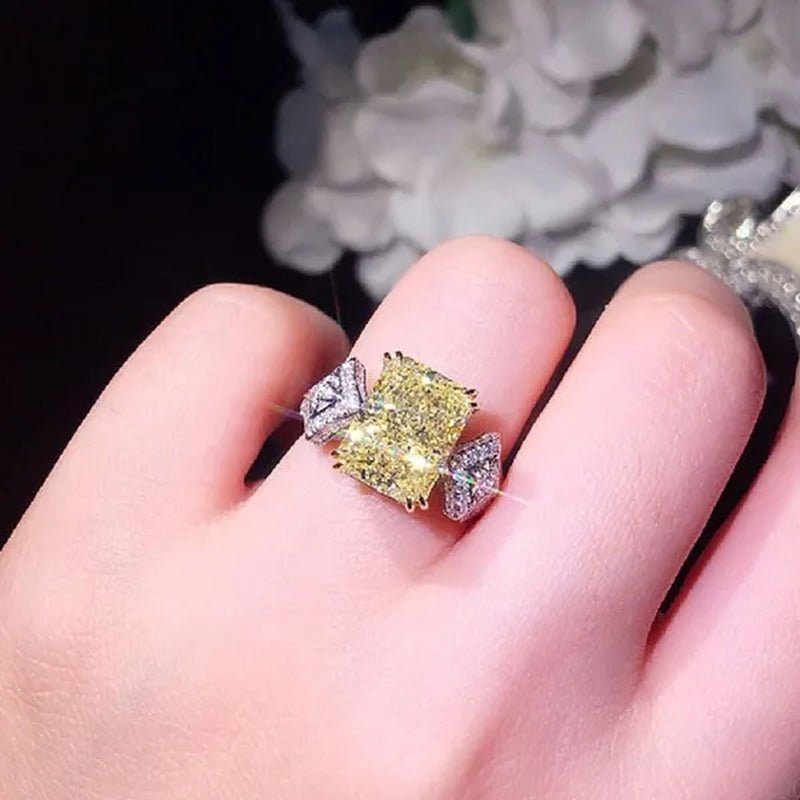 Fashion Ladies 4 Prong Setting Square Cut Citrine Gemstone Silver Plated AAA Zircon Rings Bridal Proposal Engagement Jewelry
