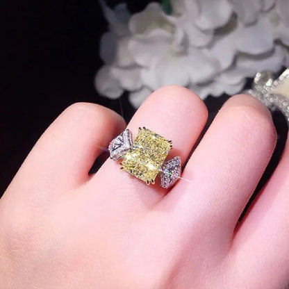 Fashion Ladies 4 Prong Setting Square Cut Citrine Gemstone Silver Plated AAA Zircon Rings Bridal Proposal Engagement Jewelry