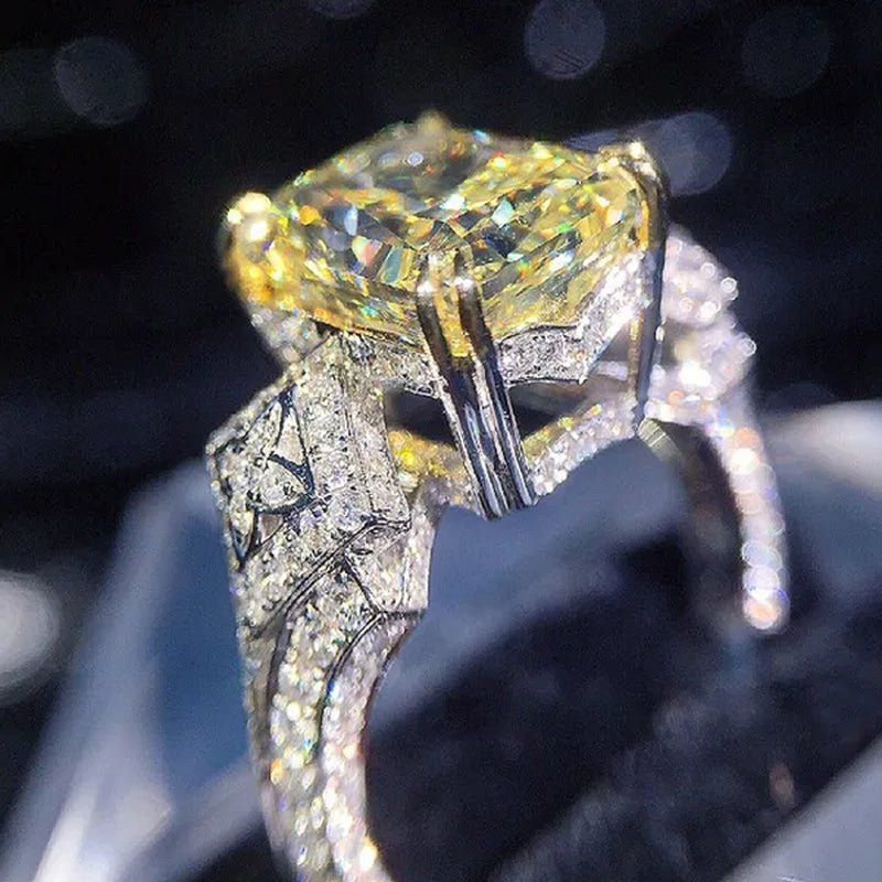 Fashion Ladies 4 Prong Setting Square Cut Citrine Gemstone Silver Plated AAA Zircon Rings Bridal Proposal Engagement Jewelry - WORLD TIME VISITS