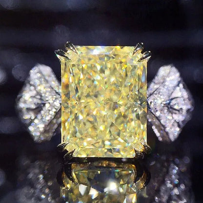 Fashion Ladies 4 Prong Setting Square Cut Citrine Gemstone Silver Plated AAA Zircon Rings Bridal Proposal Engagement Jewelry