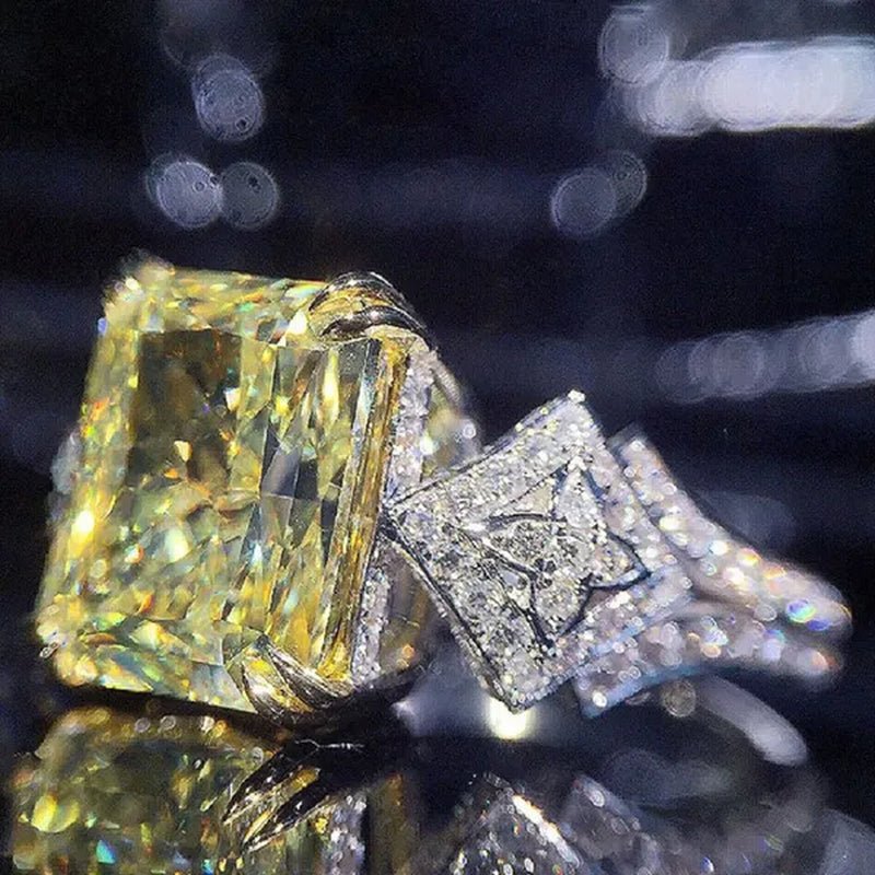 Fashion Ladies 4 Prong Setting Square Cut Citrine Gemstone Silver Plated AAA Zircon Rings Bridal Proposal Engagement Jewelry