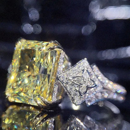 Fashion Ladies 4 Prong Setting Square Cut Citrine Gemstone Silver Plated AAA Zircon Rings Bridal Proposal Engagement Jewelry