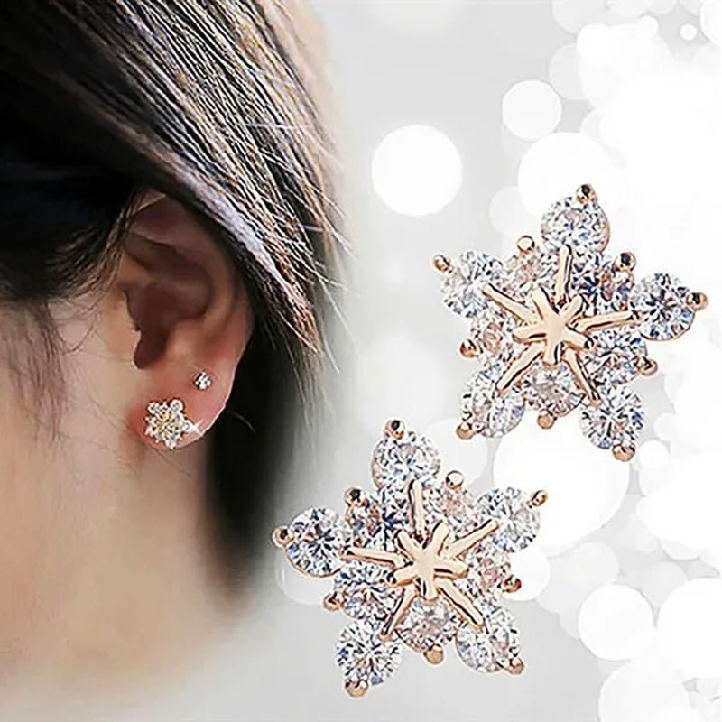 Fashion Lady Creative Diamond Flower Earrings White Snowflake Earrings Engagement Earrings for Women Flower Jewelry Lovely Lady Snowflake Accessories Birthday Anniversary Gift