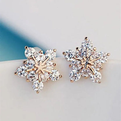 Fashion Lady Creative Diamond Flower Earrings White Snowflake Earrings Engagement Earrings for Women Flower Jewelry Lovely Lady Snowflake Accessories Birthday Anniversary Gift
