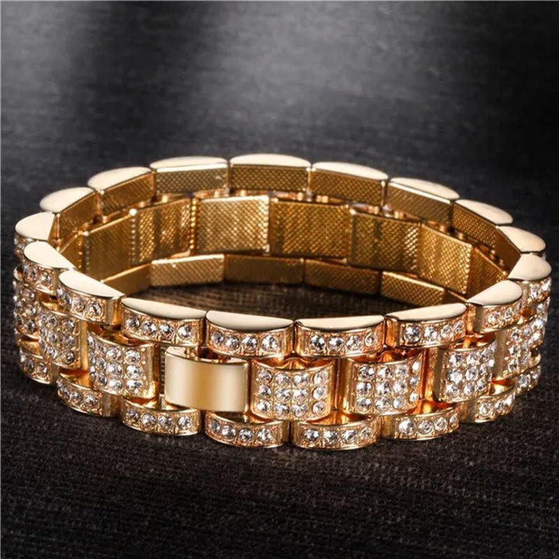 Fashion Men 24K Gold / 925 Silver Plated Solid Stainless Steel Bracelet Iced DIAMOND Link Chain Bracelet 7/8 Inch