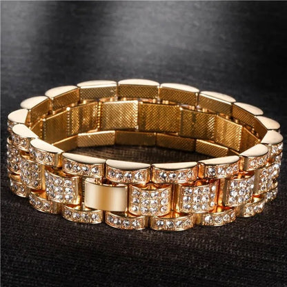 Fashion Men 24K Gold / 925 Silver Plated Solid Stainless Steel Bracelet Iced DIAMOND Link Chain Bracelet 7/8 Inch