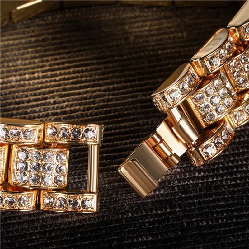 Fashion Men 24K Gold / 925 Silver Plated Solid Stainless Steel Bracelet Iced DIAMOND Link Chain Bracelet 7/8 Inch