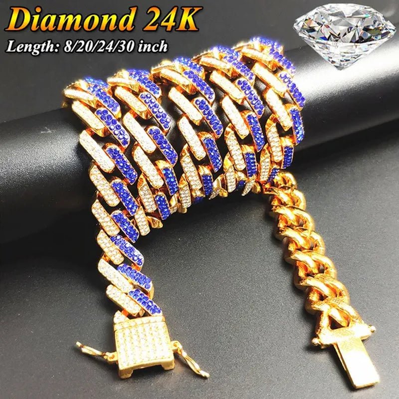 Fashion Men Necklace Diamond Necklace Bracelet Miami Cuban Link Chain Necklace Punk Jewelry Size: 8 - 30 Inch - WORLD TIME VISITS