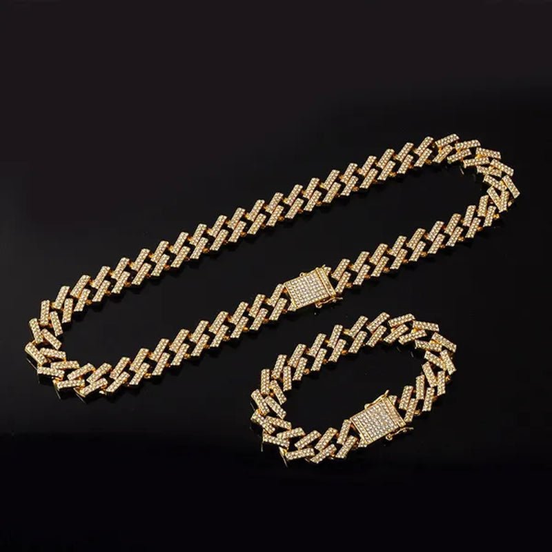 Fashion Men Necklace Diamond Necklace Bracelet Miami Cuban Link Chain Necklace Punk Jewelry Size: 8-30 Inch