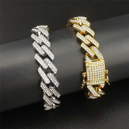 Fashion Men Necklace Diamond Necklace Bracelet Miami Cuban Link Chain Necklace Punk Jewelry Size: 8-30 Inch