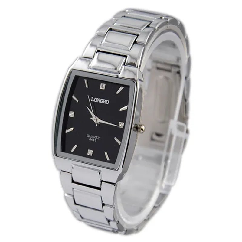 Fashion Men Stainless Steel Square Dial Quartz Wrist Watch Casual Diamond Bracelet Black White - WORLD TIME VISITS