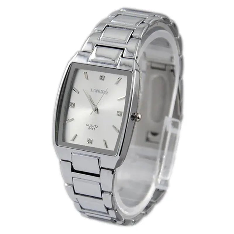 Fashion Men Stainless Steel Square Dial Quartz Wrist Watch Casual Diamond Bracelet Black White - WORLD TIME VISITS