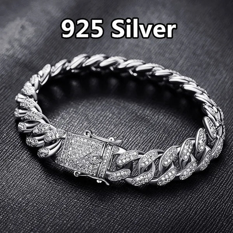 Fashion Mens Womens Chain Hiphop Iced Out Curb Cuban 24K / 18K / 925 Silver Gold Plated Bracelet W Paved Clear Rhinestones Cuban Bracelet