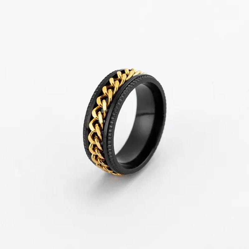 Fashion Punk Stainless Steel 8mm Rings for Men Chain Rings Biker Grooved Edge, Size 5-13