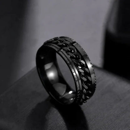 Fashion Punk Stainless Steel 8mm Rings for Men Chain Rings Biker Grooved Edge, Size 5-13