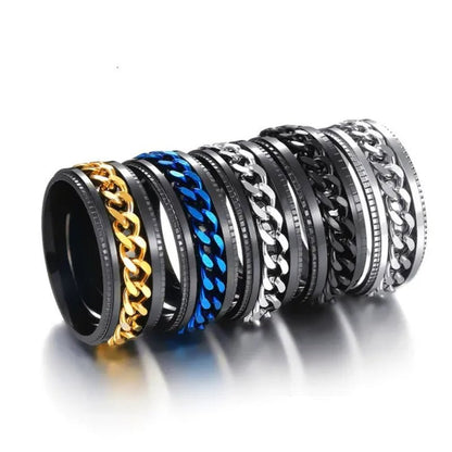 Fashion Punk Stainless Steel 8mm Rings for Men Chain Rings Biker Grooved Edge, Size 5-13