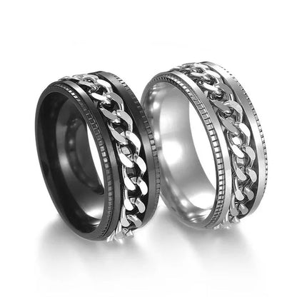 Fashion Punk Stainless Steel 8mm Rings for Men Chain Rings Biker Grooved Edge, Size 5-13