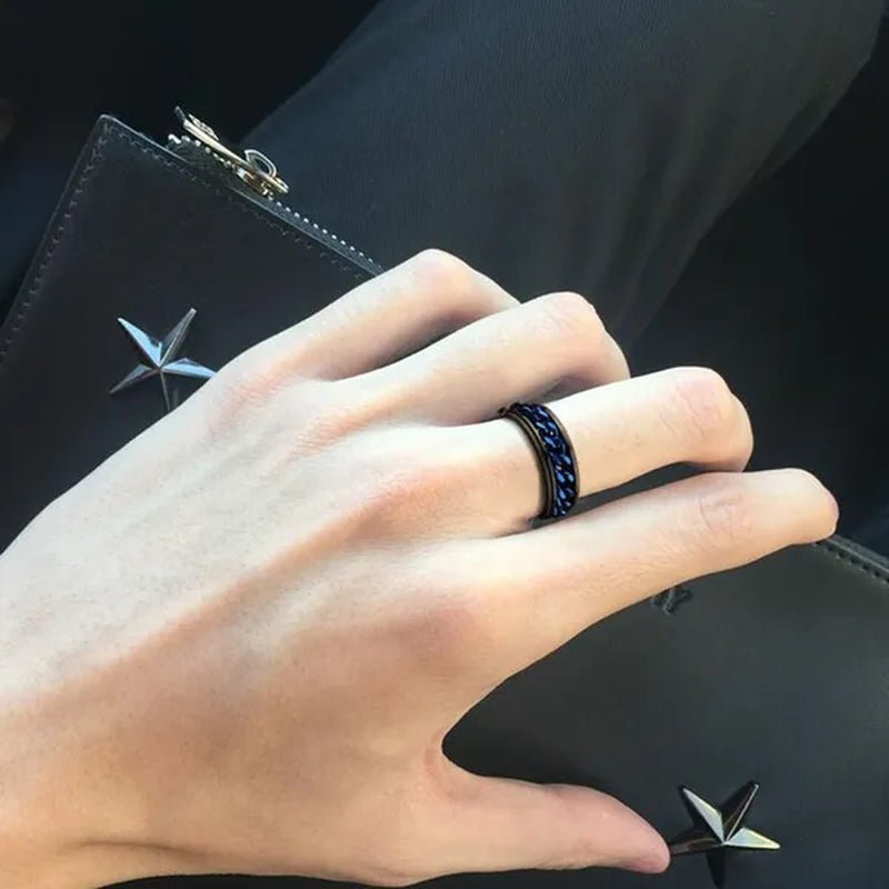 Fashion Punk Stainless Steel 8mm Rings for Men Chain Rings Biker Grooved Edge, Size 5-13