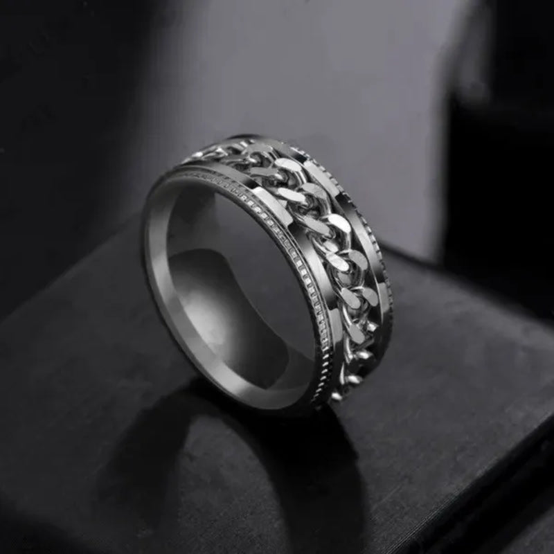 Fashion Punk Stainless Steel 8mm Rings for Men Chain Rings Biker Grooved Edge, Size 5-13