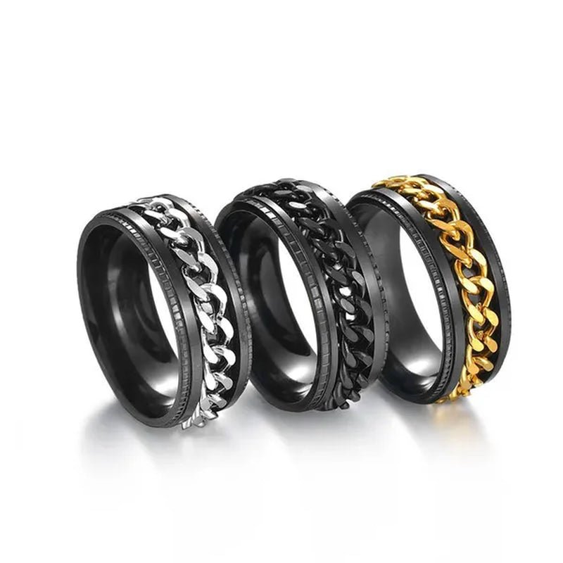 Fashion Punk Stainless Steel 8mm Rings for Men Chain Rings Biker Grooved Edge, Size 5-13