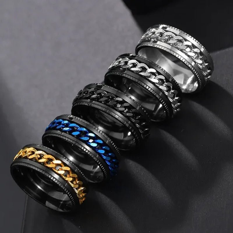 Fashion Punk Stainless Steel 8mm Rings for Men Chain Rings Biker Grooved Edge, Size 5 - 13 - WORLD TIME VISITS