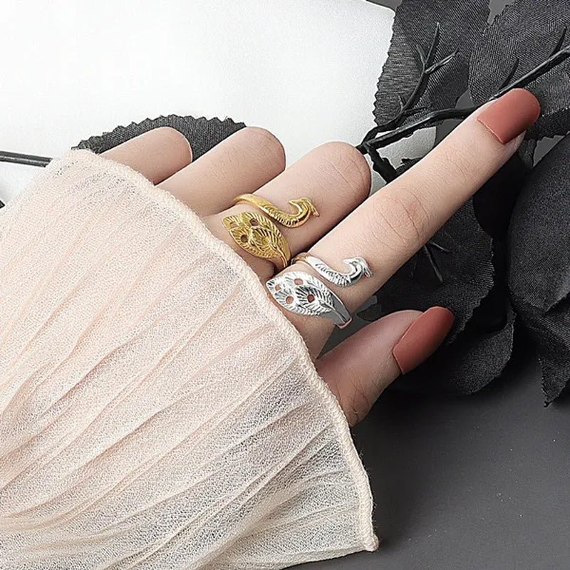 Fashion Retro 925 Sterling Silver Peacock Phoenix Open Adjustable Ring Women's Cocktail Party Animal Ring