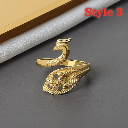 Fashion Retro 925 Sterling Silver Peacock Phoenix Open Adjustable Ring Women's Cocktail Party Animal Ring