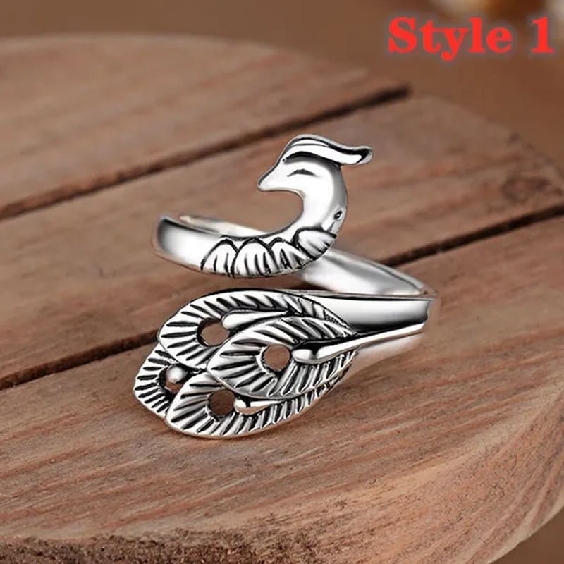 Fashion Retro 925 Sterling Silver Peacock Phoenix Open Adjustable Ring Women's Cocktail Party Animal Ring - WORLD TIME VISITS