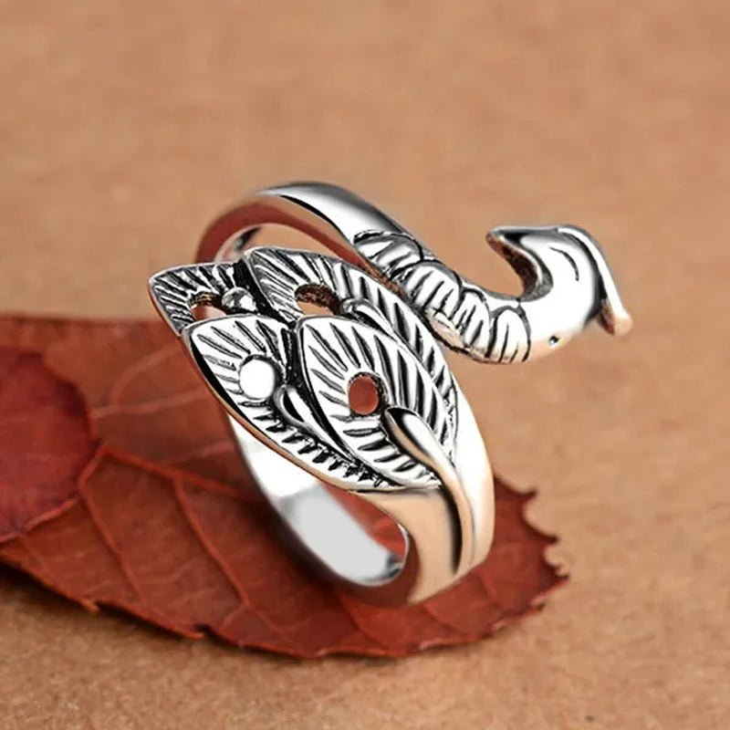 Fashion Retro 925 Sterling Silver Peacock Phoenix Open Adjustable Ring Women's Cocktail Party Animal Ring