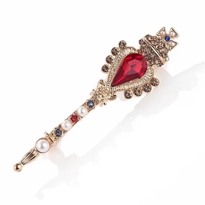 Fashion Retro Baroque Crown Ruby Crystal Small Magic Wand Brooch for Men and Women