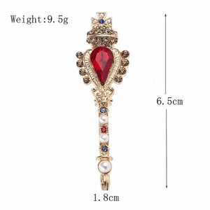 Fashion Retro Baroque Crown Ruby Crystal Small Magic Wand Brooch for Men and Women