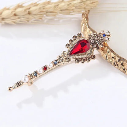 Fashion Retro Baroque Crown Ruby Crystal Small Magic Wand Brooch for Men and Women