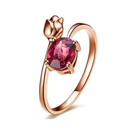 Fashion Rose Gold Tulip Ruby Ring Zircon Ring Engagement Ring Gift Lover Party Wedding Rings Size 6 - 10 - WORLD TIME VISITS