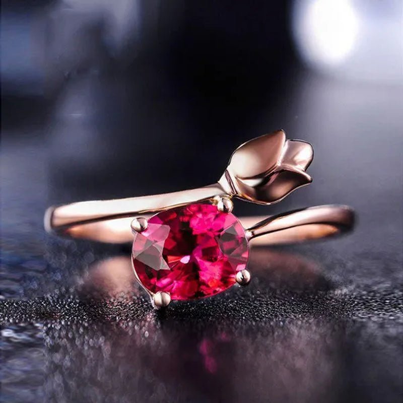 Fashion Rose Gold Tulip Ruby Ring Zircon Ring Engagement Ring Gift Lover Party Wedding Rings Size 6 - 10 - WORLD TIME VISITS