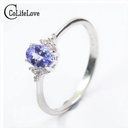 Fashion silver gemstone wedding ring 4 mm * 6 mm flawless natural tanzanite silver ring solid 925 silver tanzanite ring romantic gift for woman - WORLD TIME VISITS