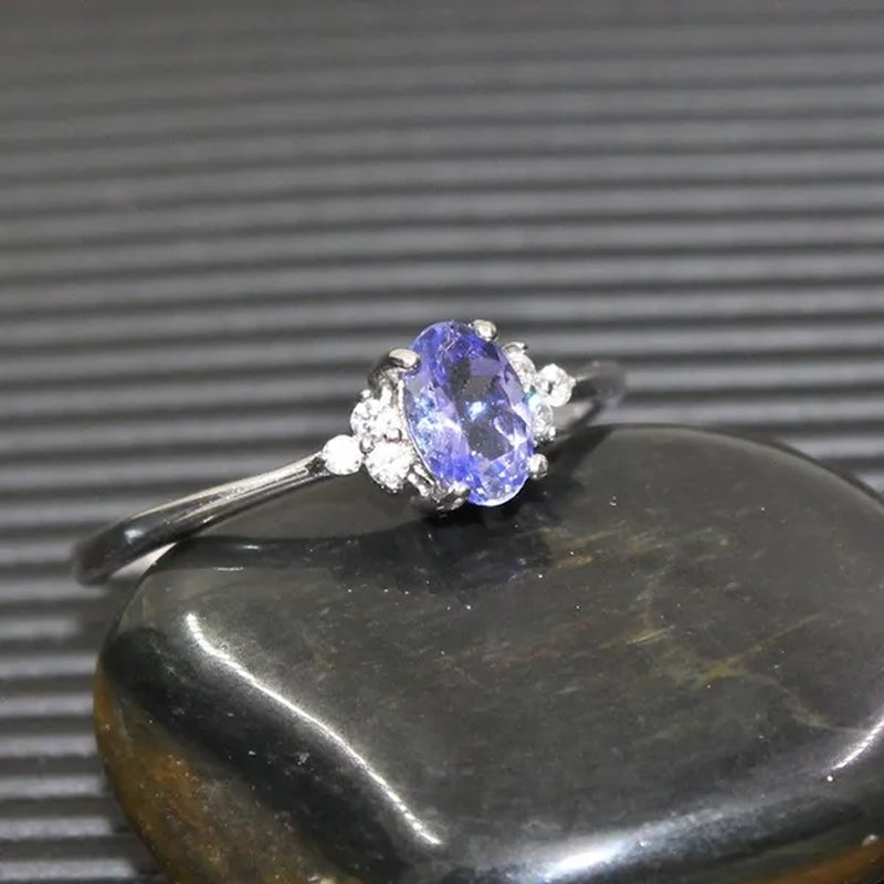 Fashion silver gemstone wedding ring 4 mm * 6 mm flawless natural tanzanite silver ring solid 925 silver tanzanite ring romantic gift for woman - WORLD TIME VISITS
