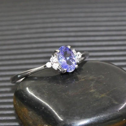 Fashion silver gemstone wedding ring 4 mm * 6 mm flawless natural tanzanite silver ring solid 925 silver tanzanite ring romantic gift for woman - WORLD TIME VISITS