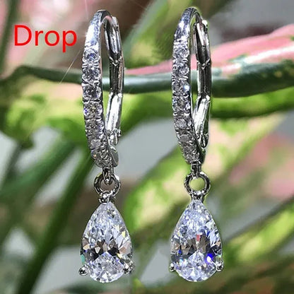 Fashion Silver Plated Inlay Diamond Engagement Bridal Wedding Dangle Earring for Women Pendant Earring Anniversary Gift Jewelry