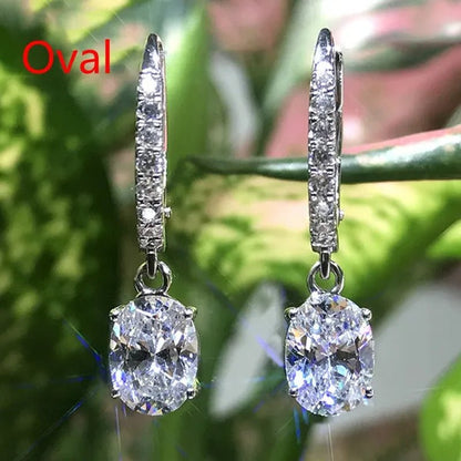Fashion Silver Plated Inlay Diamond Engagement Bridal Wedding Dangle Earring for Women Pendant Earring Anniversary Gift Jewelry