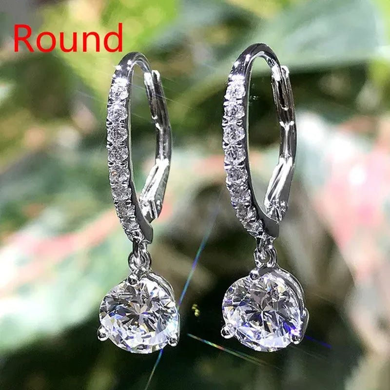 Fashion Silver Plated Inlay Diamond Engagement Bridal Wedding Dangle Earring for Women Pendant Earring Anniversary Gift Jewelry - WORLD TIME VISITS