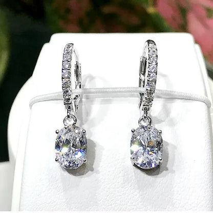 Fashion Silver Plated Inlay Diamond Engagement Bridal Wedding Dangle Earring for Women Pendant Earring Anniversary Gift Jewelry