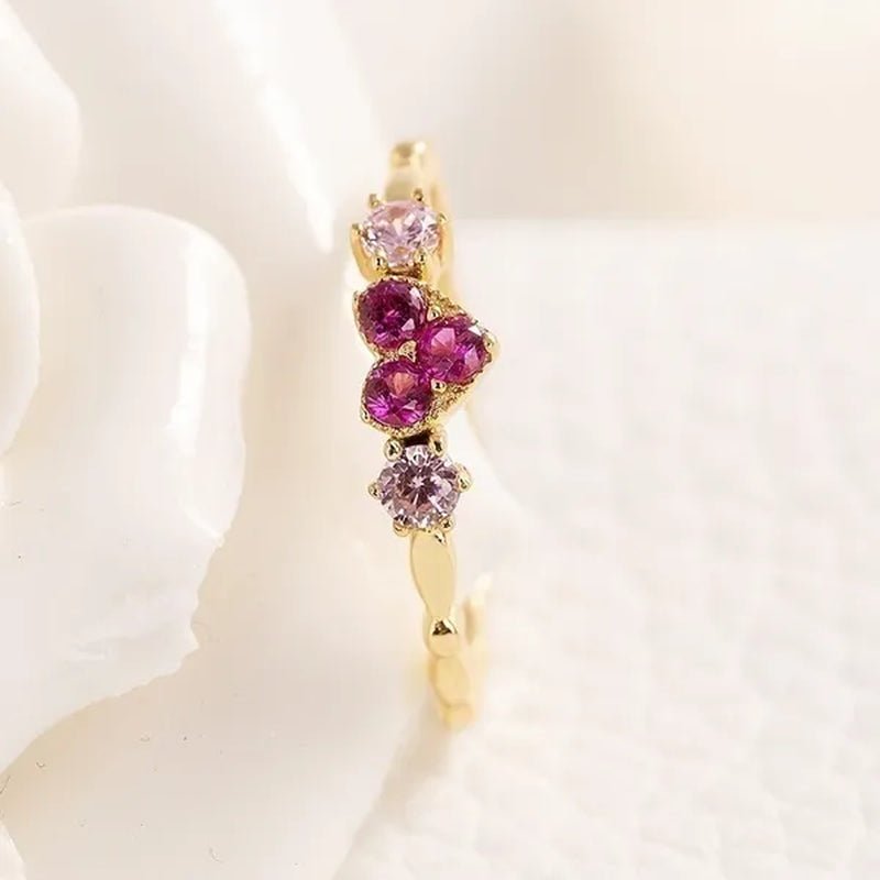 Fashion Simple 18K Yellow Gold Women Heart Ring Elegant Pink Sapphire Wedding Engagement Party Rings Women Jewelry