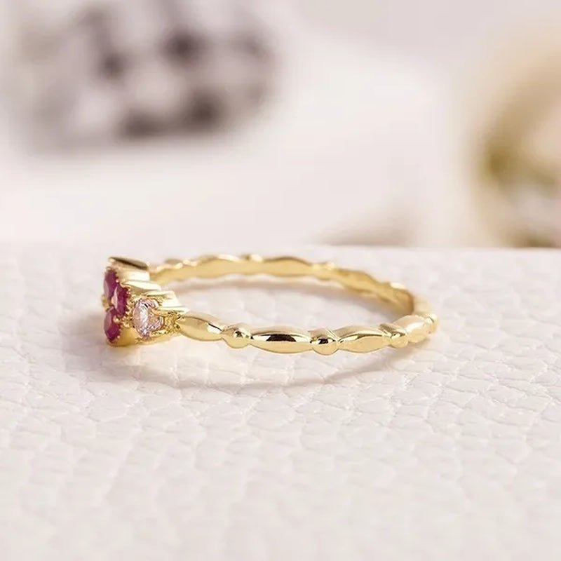 Fashion Simple 18K Yellow Gold Women Heart Ring Elegant Pink Sapphire Wedding Engagement Party Rings Women Jewelry